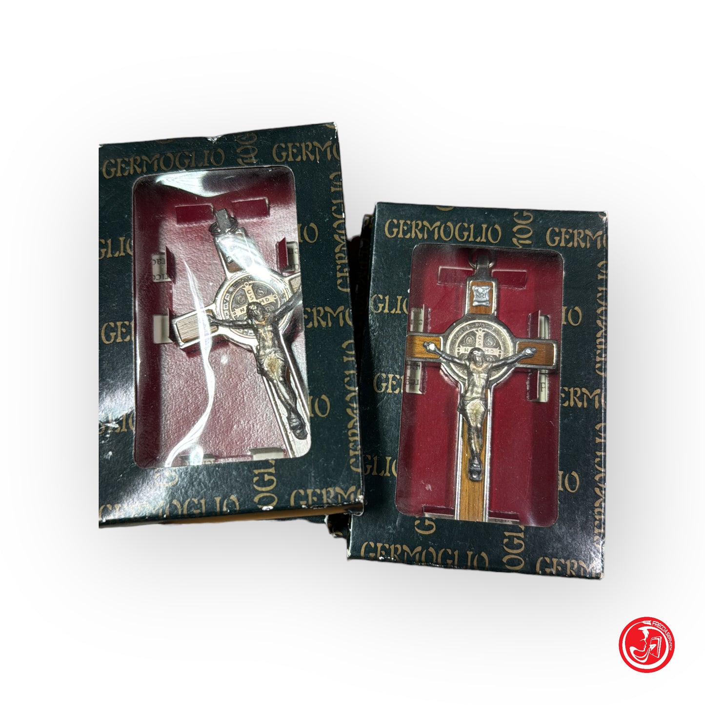 Small metal cross with wooden base