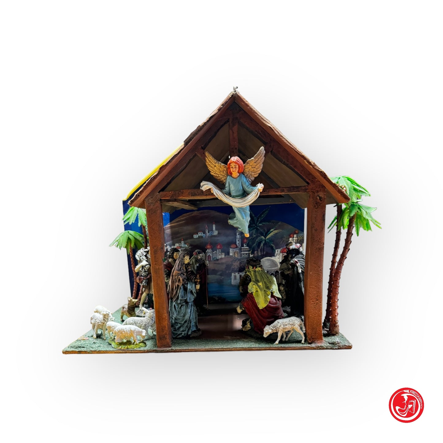 Presepe natalizio con personaggi e struttura - artigianale