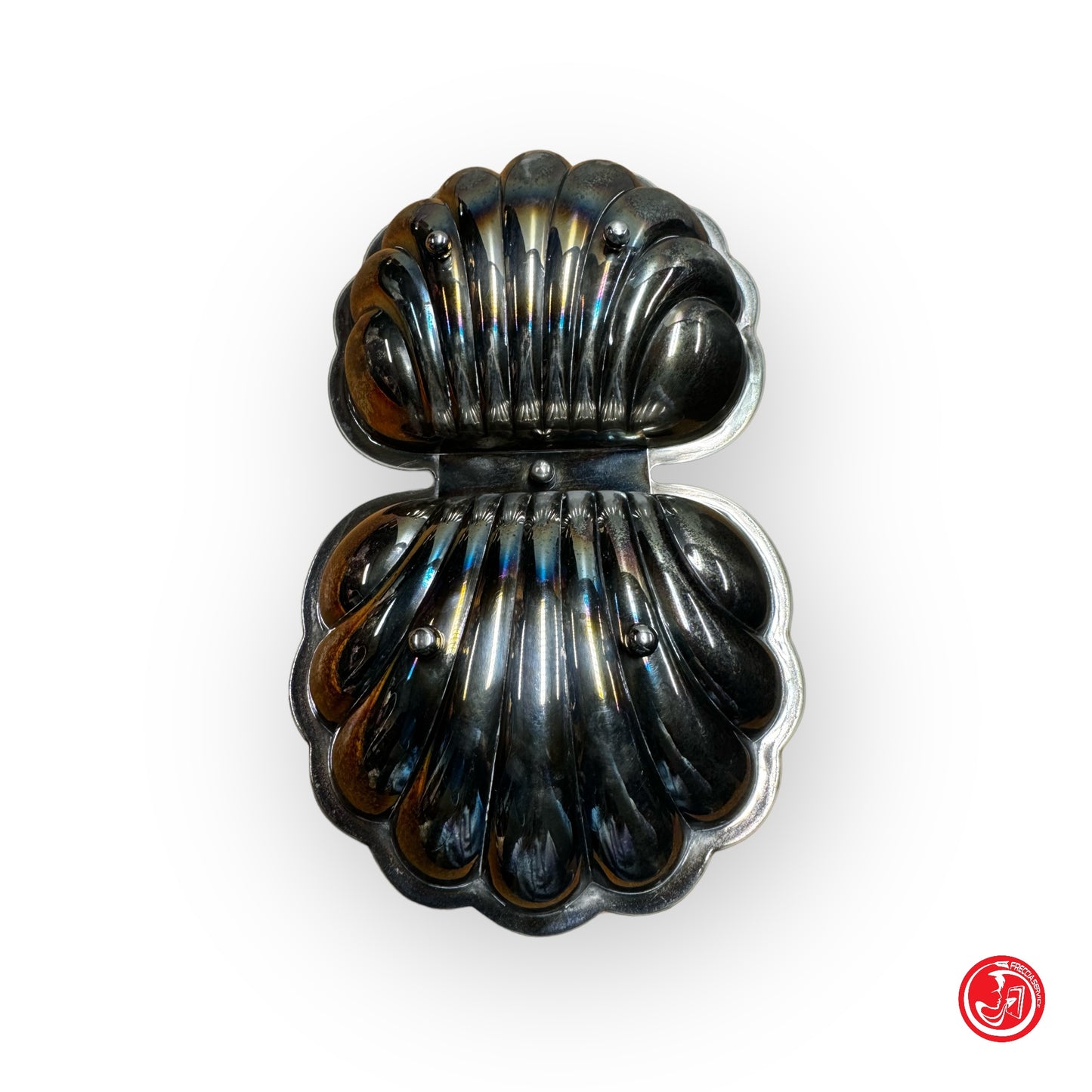 Piatto da portata Art Déco spagnolo Valenti in bronzo argentato