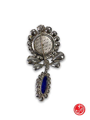 Broche vintage avec pierres turquoise et bleues