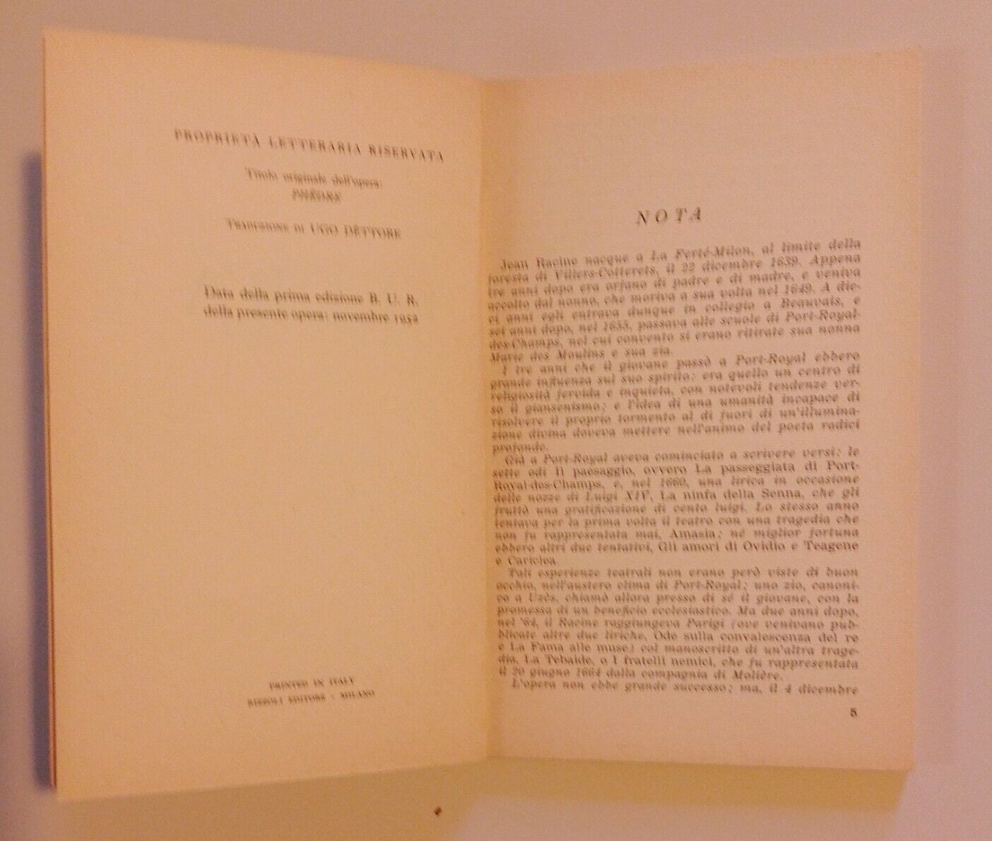 Jean Racine, FEDRA, BUR-500- IV edizione Rizzoli editore