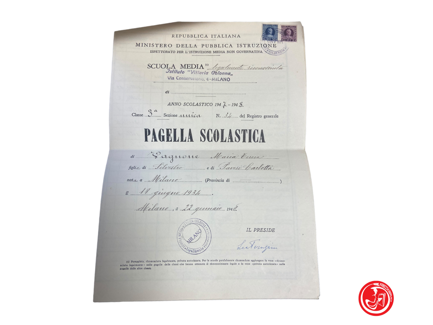 Bulletins scolaires anciens datant du milieu du 20e siècle