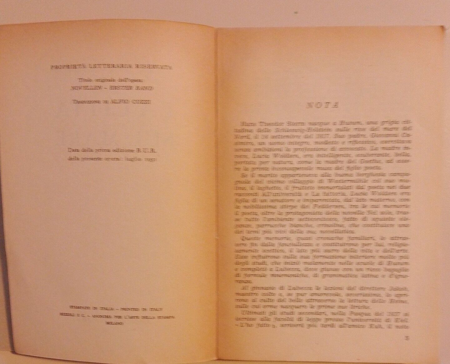 LA CITTÀ SUL MARE di Theodor Storm, 1a ed Rizzoli, collana BUR 1951, pp. 279.