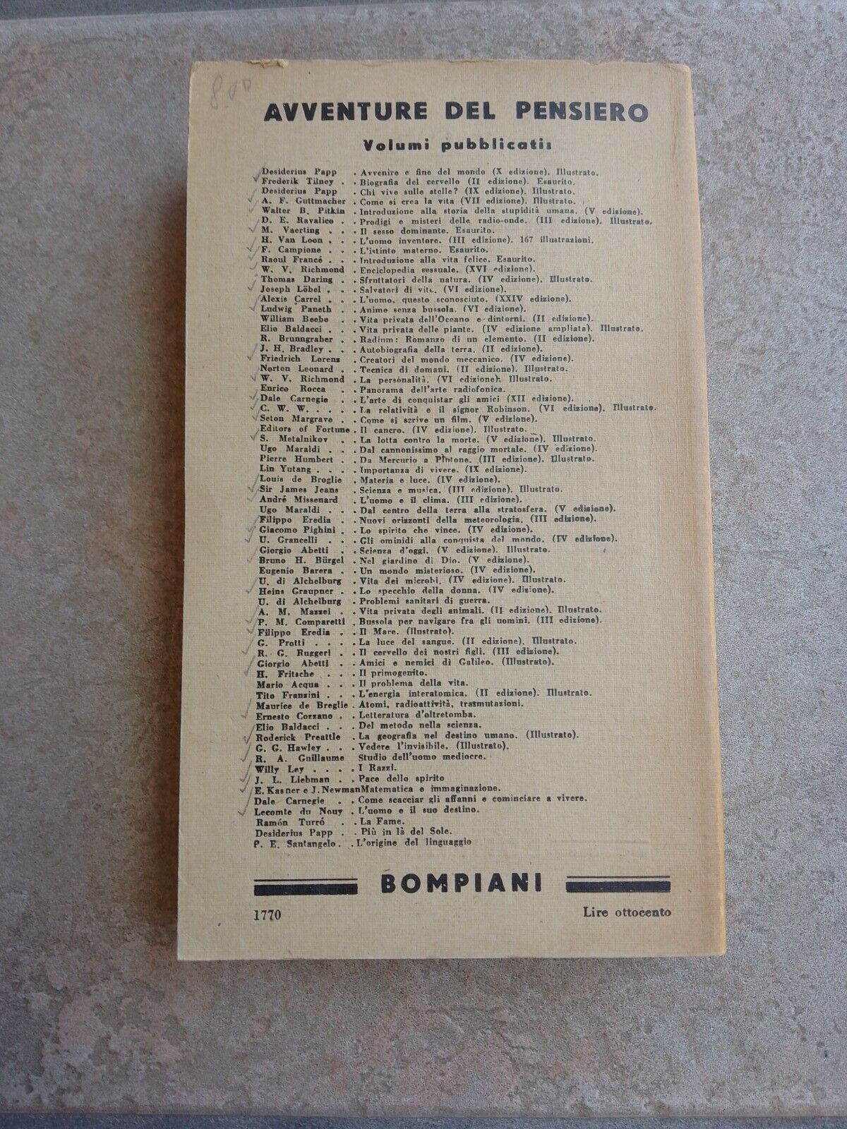 L'origine Del Linguaggio Paolo E. Santangelo 1949 Bompiani