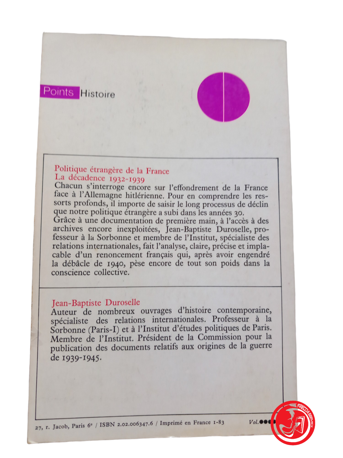 jean baptiste duroselle Politique étrangère de la France La décadence 1932-1939