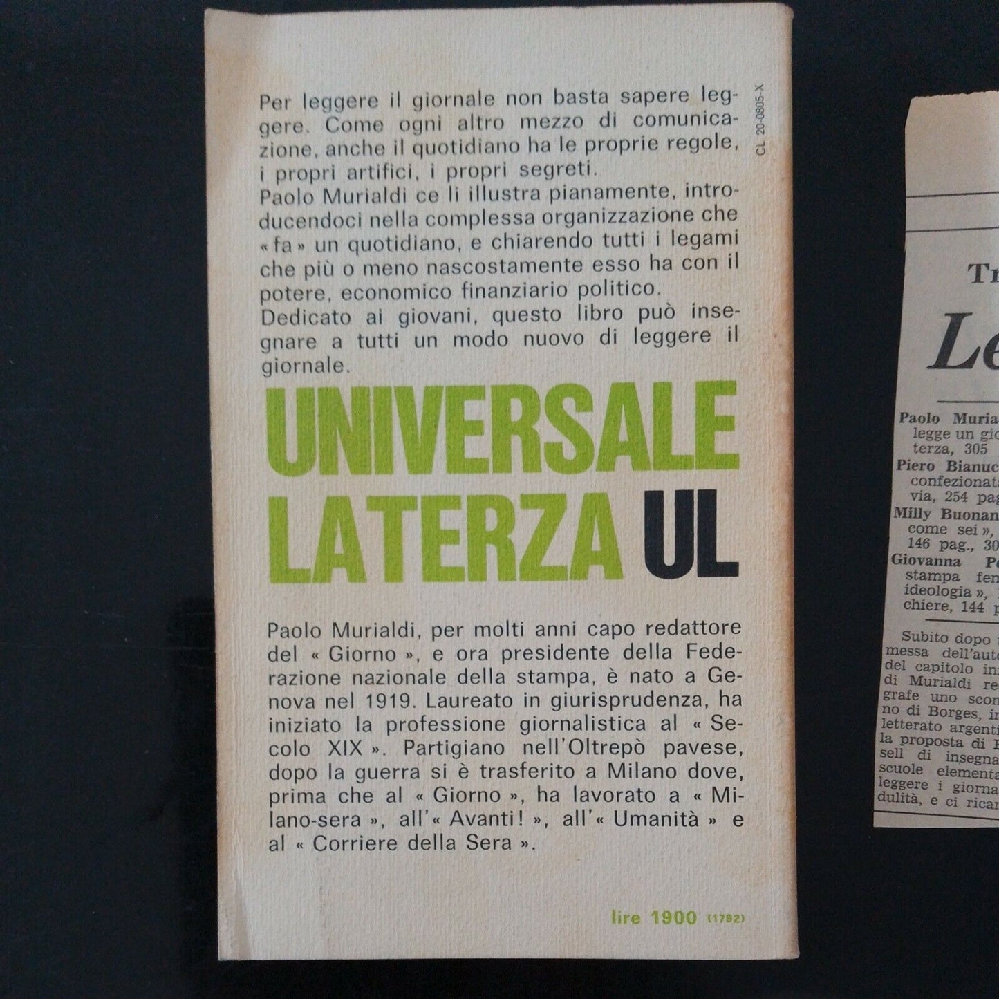 MURIALDI Paolo, Comment lire un journal - Laterza, Universale 1975