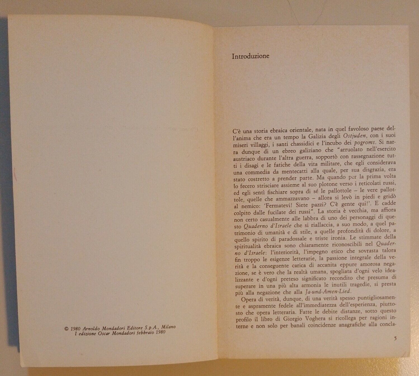 Giorgio Voghera - Quaderno d'Israele - Oscar Mondadori, pp. 189 - 1980