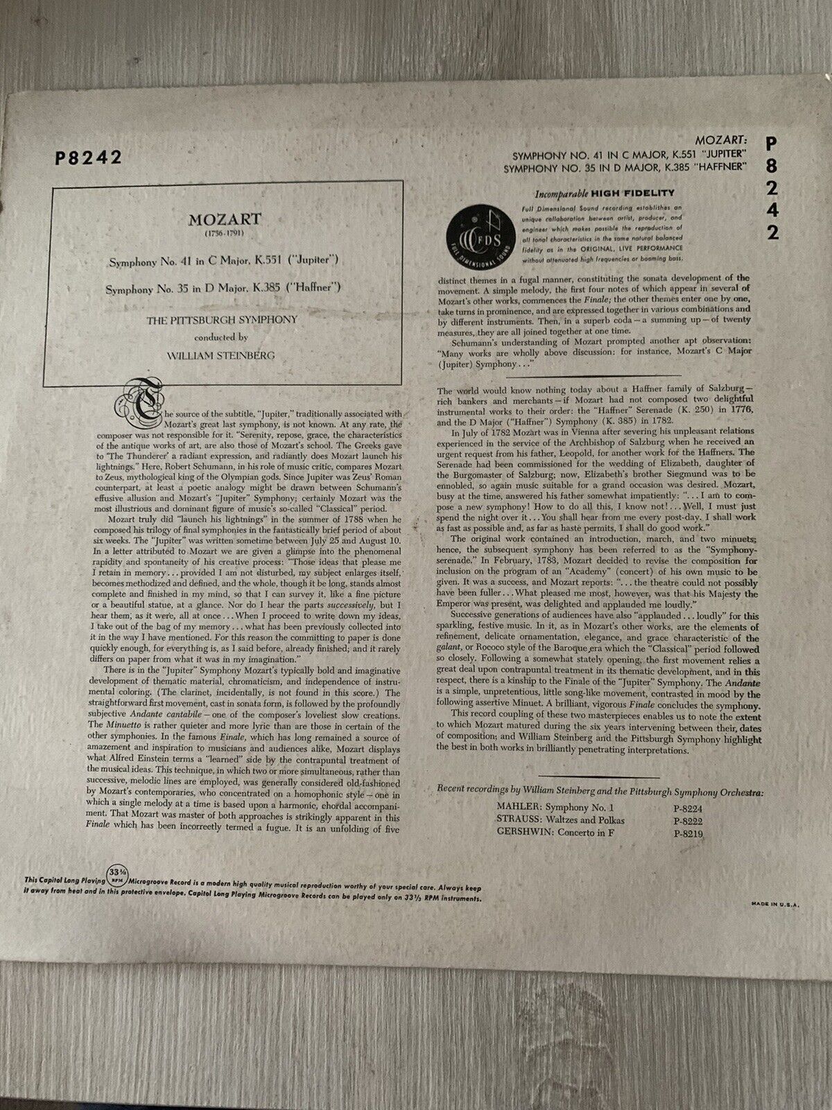 L'Orchestre Symphonique de Pittsburgh - Symphonie Mozart no. 41/ 35