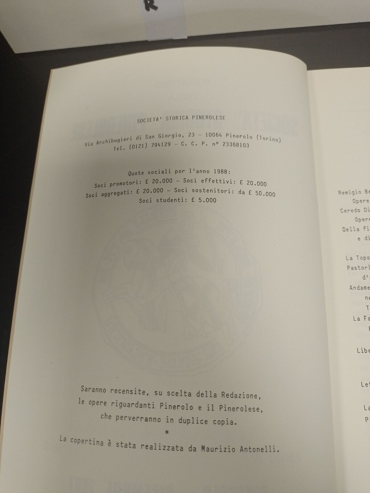 BULLETIN DE LA SOCIÉTÉ HISTORIQUE PINEROLES PINEROLO - DÉCEMBRE 1987