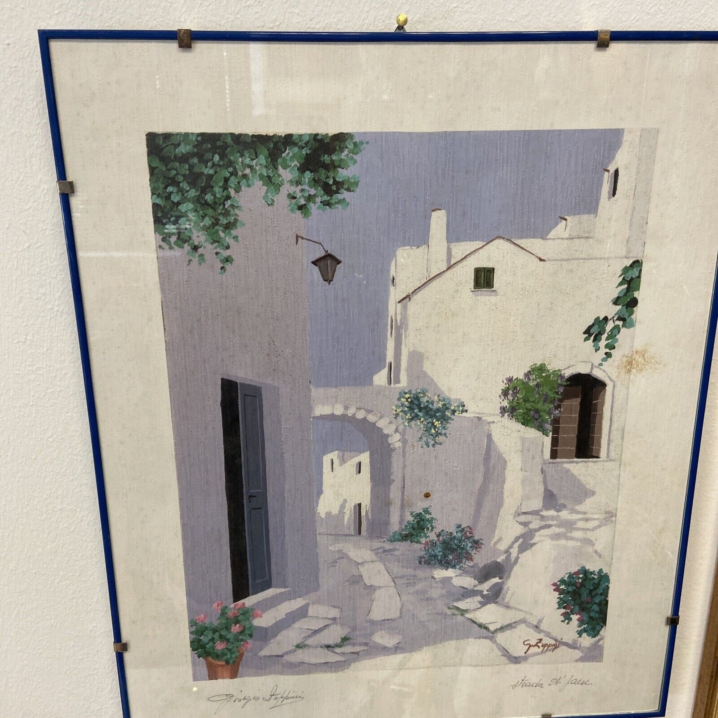 Litografia Antica Firmata Giorgio Zuppini Dal Titolo “ Strada Di Paese “ 35x42cm