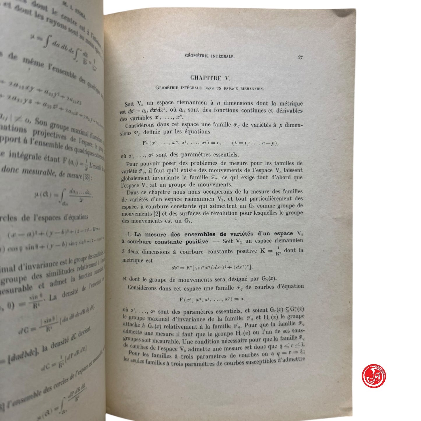 Matematica - M. Stoka - Geometrie integrale - Paris, 1968