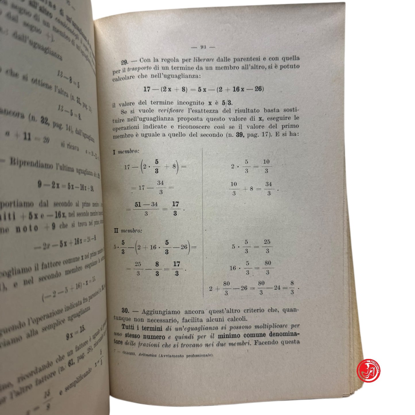 Matematica - G. Gliozzi - Aritmetica con oltre 1600 esercizi e relative risposte