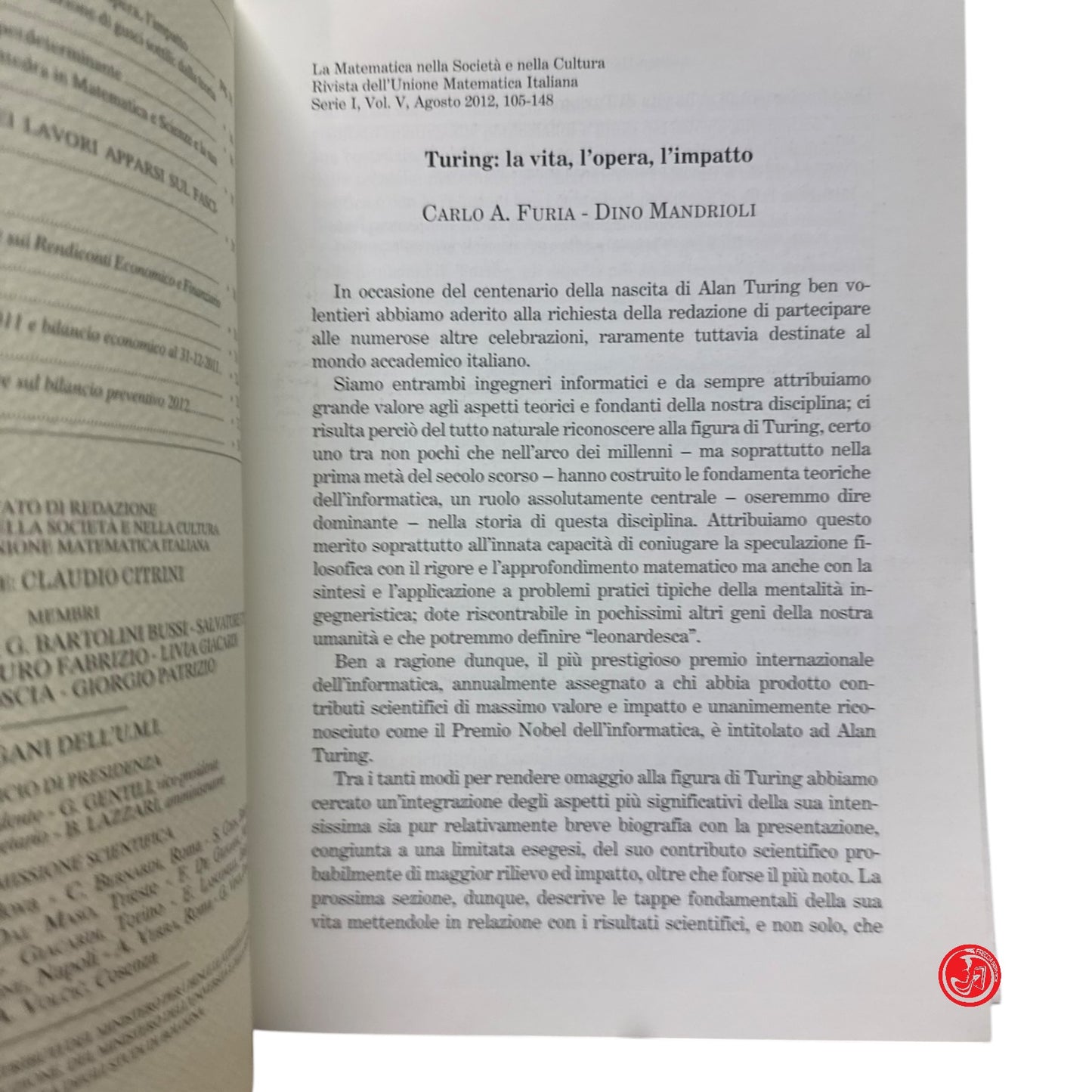 Matematica - La matematica nella società e nella cultura - Bologna 2012