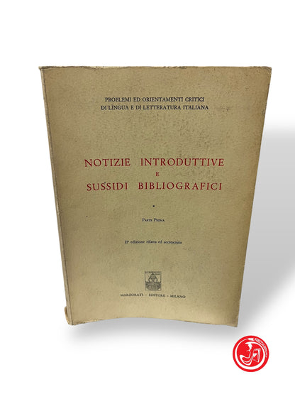 LIBRO NOTIZIE INTRODUTTIVE E SUSSIDI BIBLIOGRAFICI PARTE PRIMA