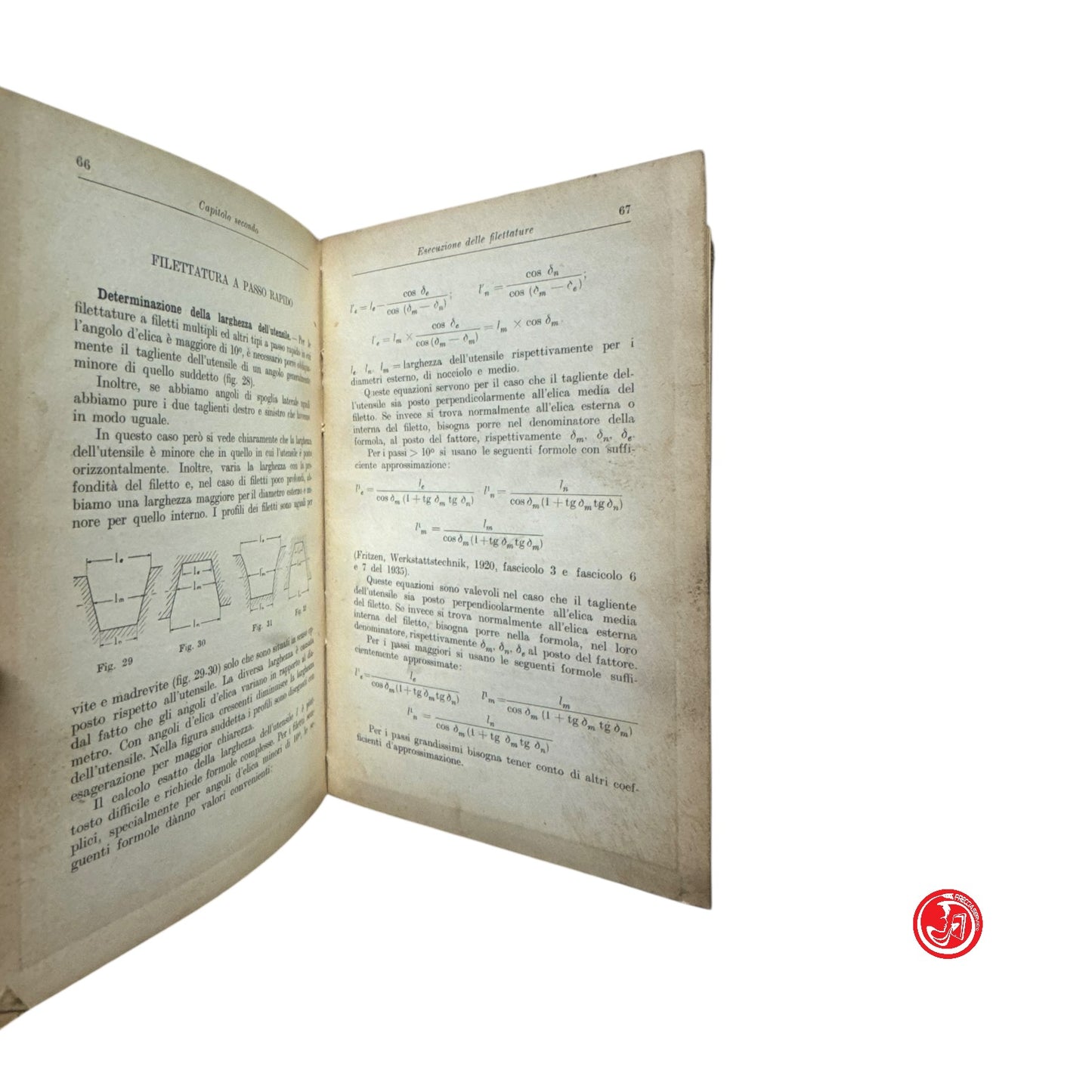 Manuale tecnico - L. Gazzaniga - Il libro delle filettature - Hoelpi, 1945