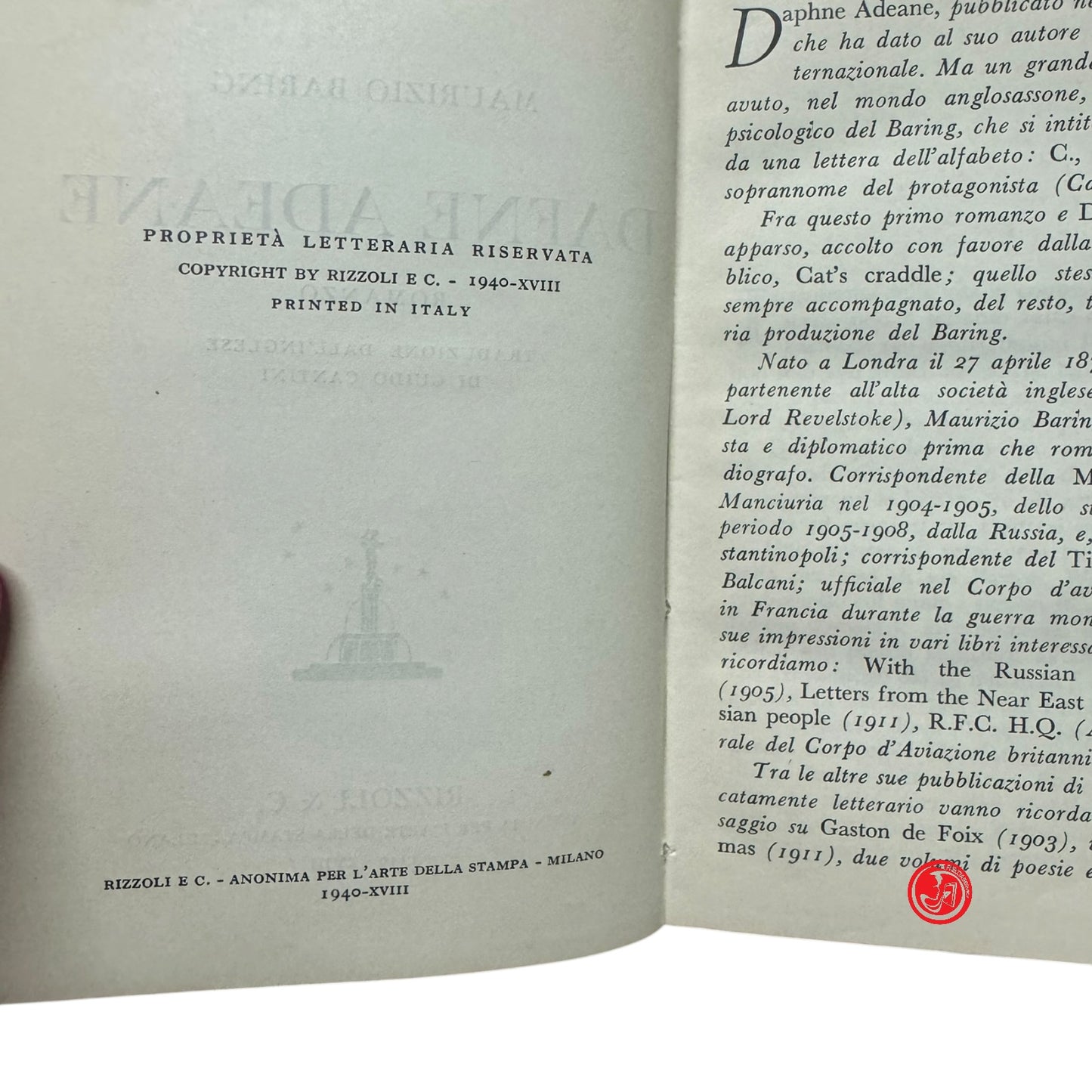 Narrativa sentimentale - M. Baring - Dafne Adeane - Rizzoli 1940