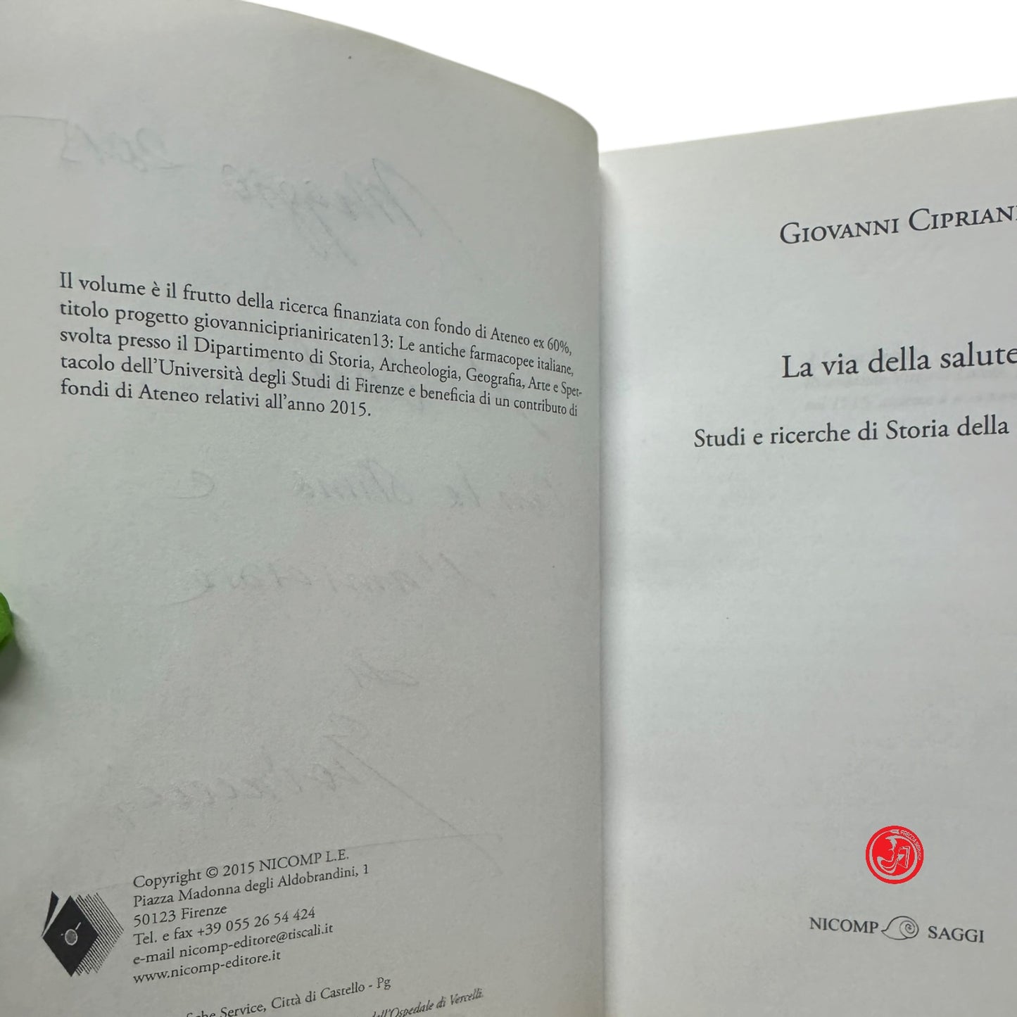 Religione - G. Cipriani - La via della salute Studi e ricerche di Storia della Farmacia