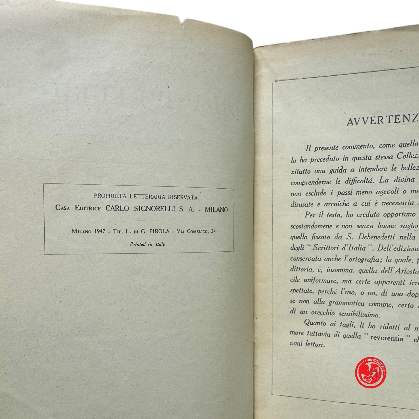 Letteratura classica - Ludovico Ariosto - Orlando Furioso - Milano, 1947