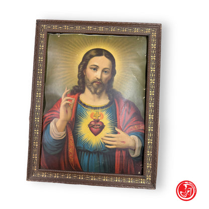 Print of Jesus in a beautiful wooden frame - sacred art