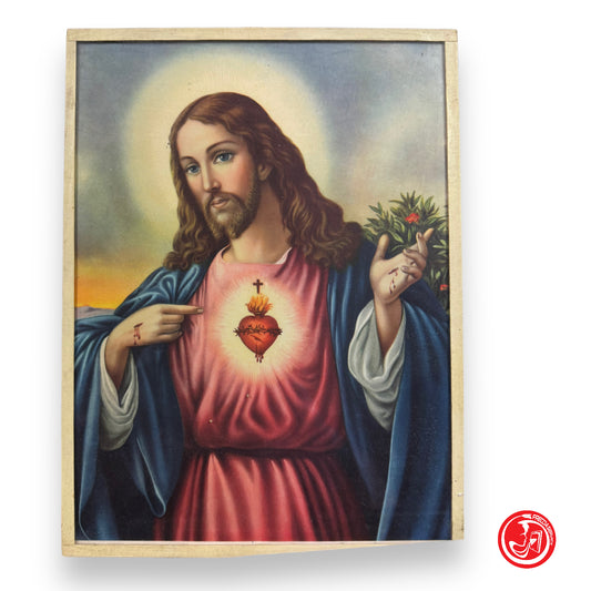 Print of Jesus in wooden frame - sacred art