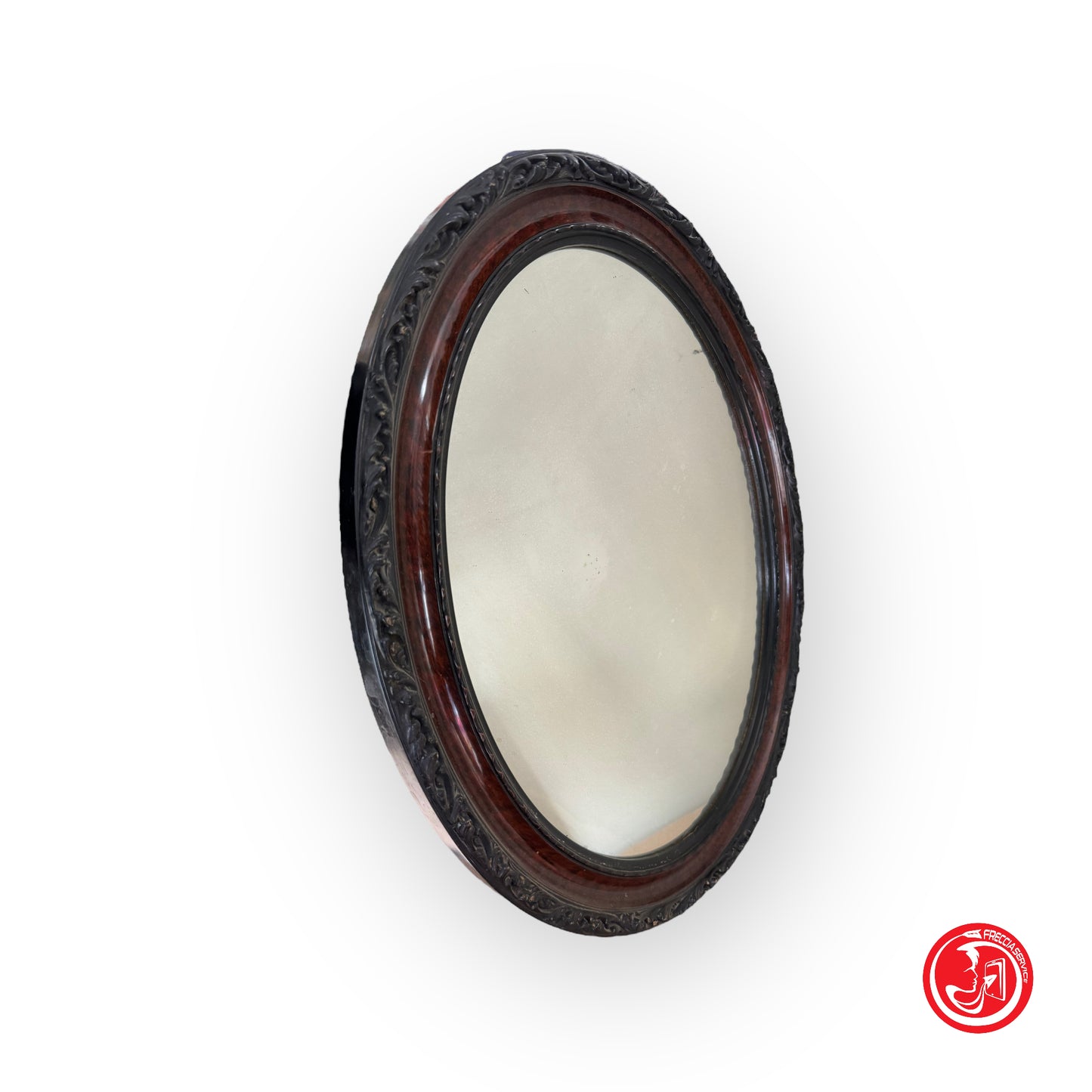 Oval mirror with elegant wooden frame