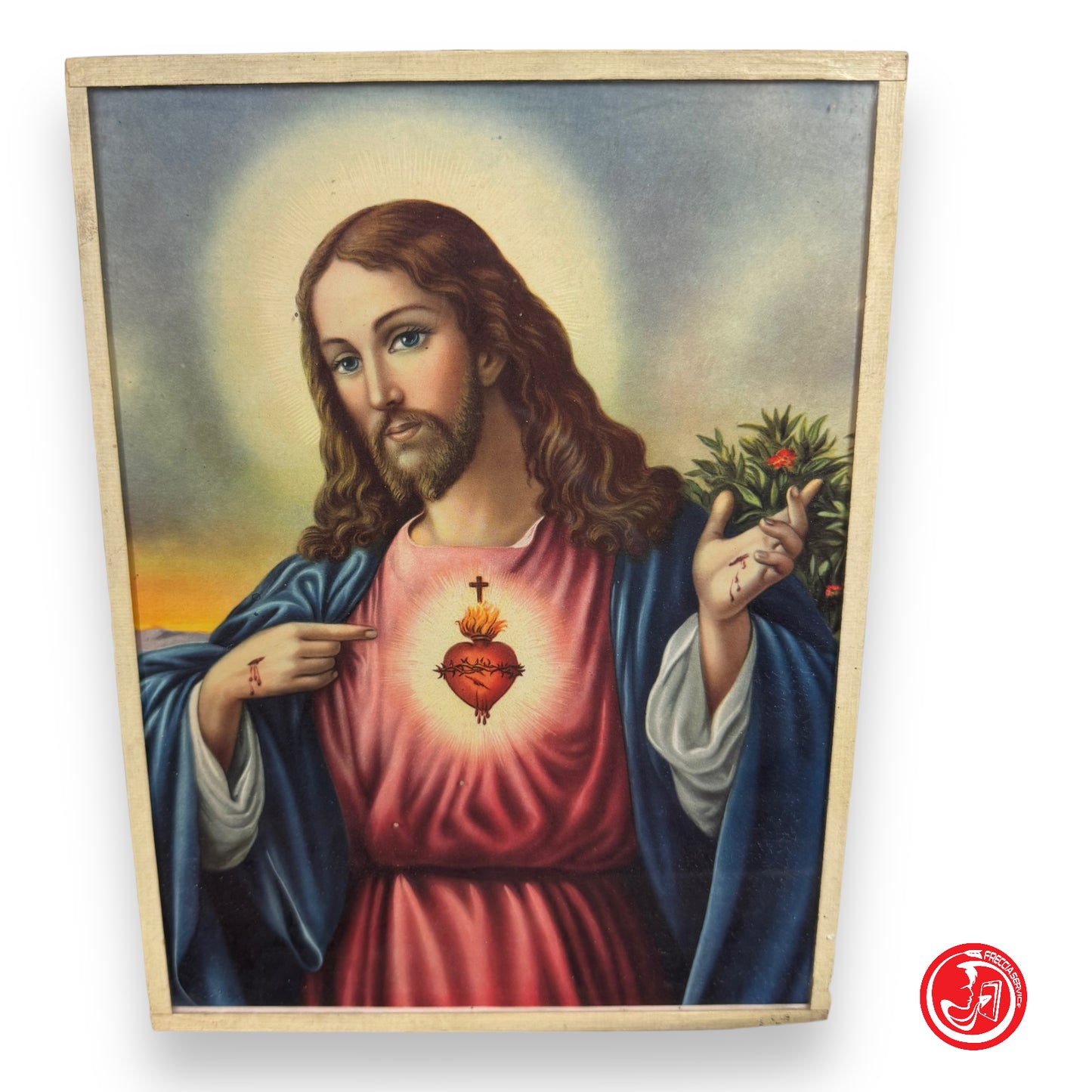 Print of Jesus in wooden frame - sacred art