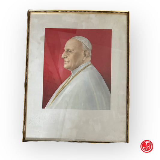 Stampa del papa Giovanni XXIII in cornice dorata - 34 x 45 cm