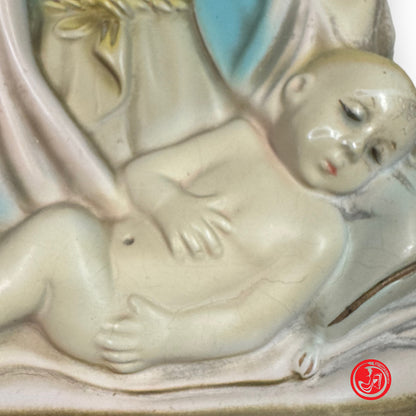 Icône en céramique de la Vierge à l'Enfant Jésus - art sacré