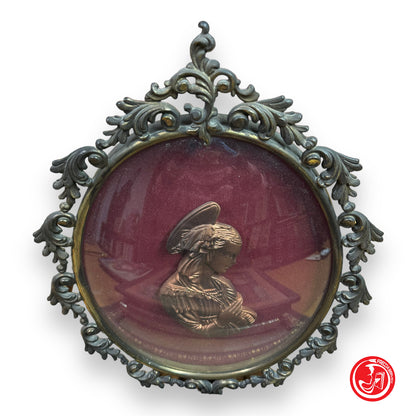 Modonna in relief with iron frame - plated in antique silver - sacred art 