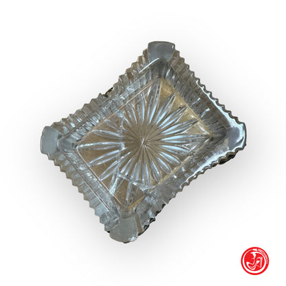 Glass ashtray with steel support