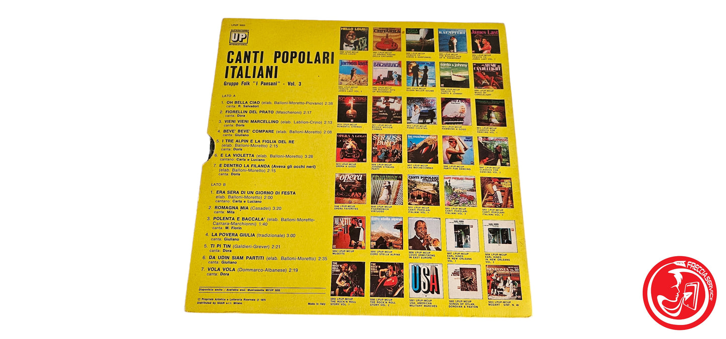 VINILE Gruppo Folk "I Paesani" – Canti Popolari Italiani Vol. 3