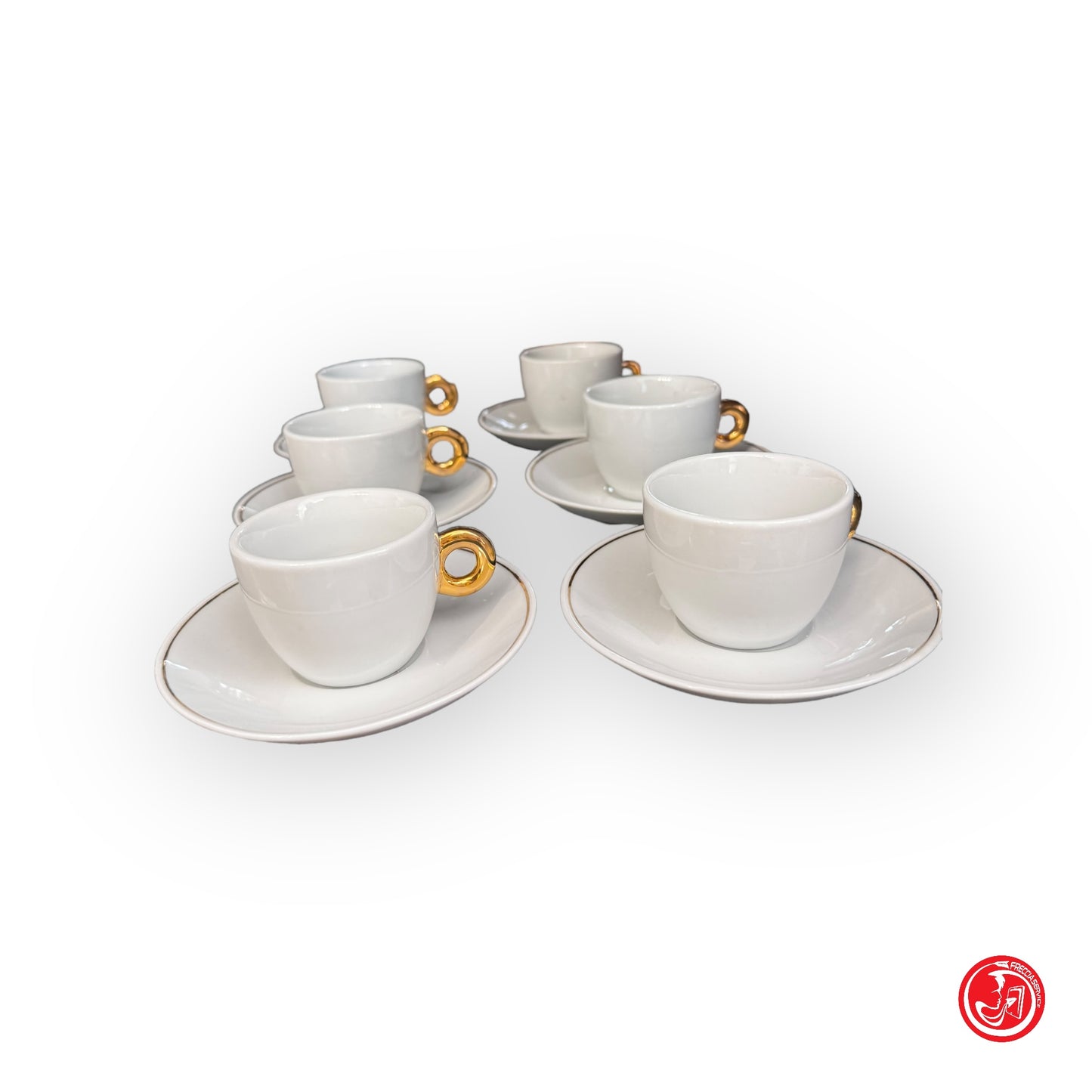 Set di tazzine da caffè in ceramica bianca con decorazione dorata