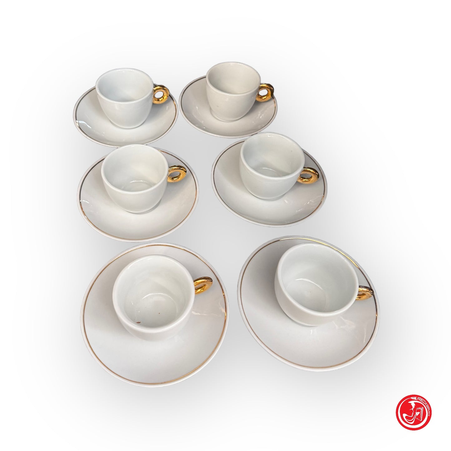 Set di tazzine da caffè in ceramica bianca con decorazione dorata