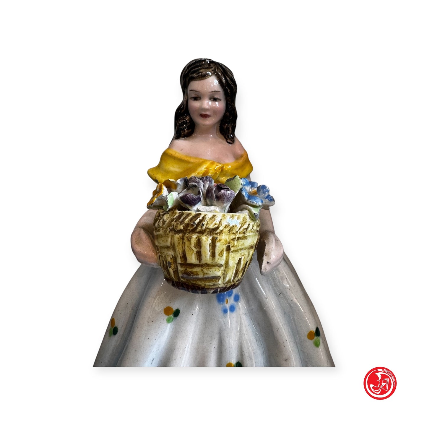 Statua in ceramica -  Ragazza con cesto di fiori