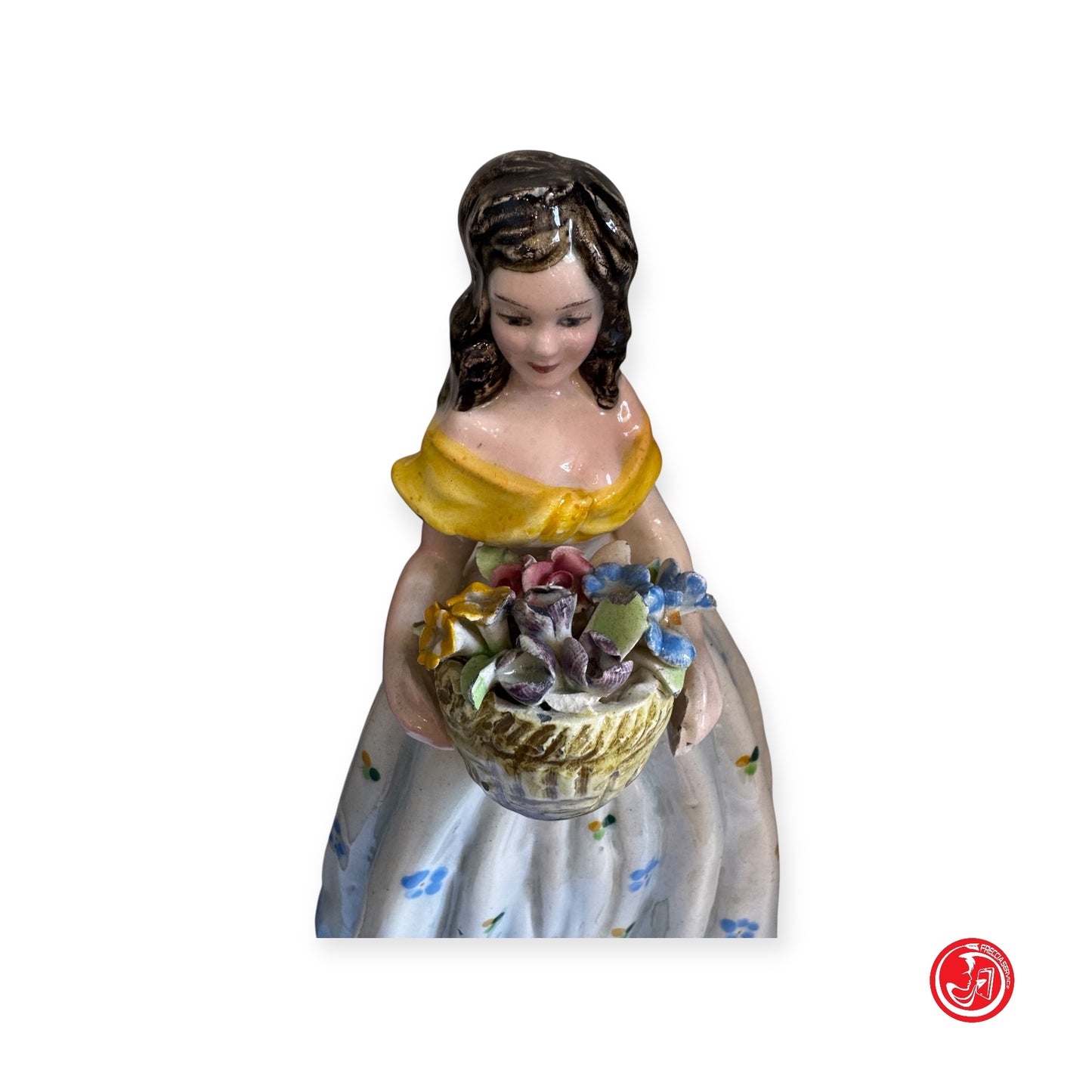 Statua in ceramica -  Ragazza con cesto di fiori