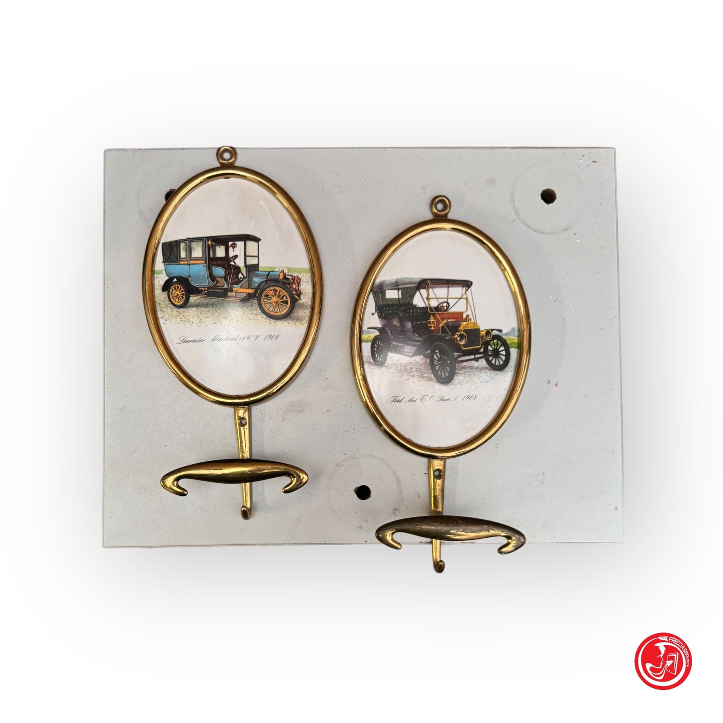 Coppia di appendi abiti vintage cars design con certifica