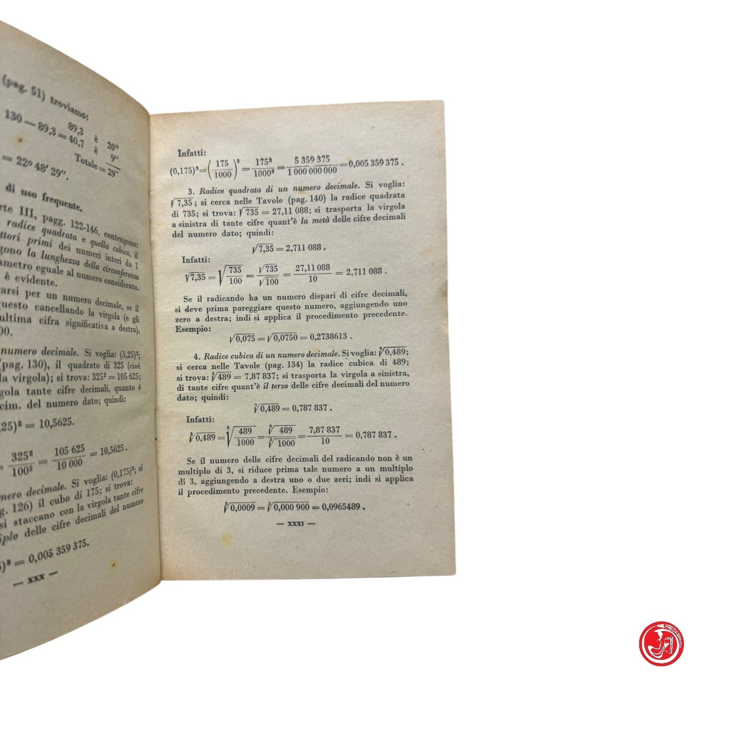 Matematica - R. Federico - Tavole dei logaritmi - Torino 1941