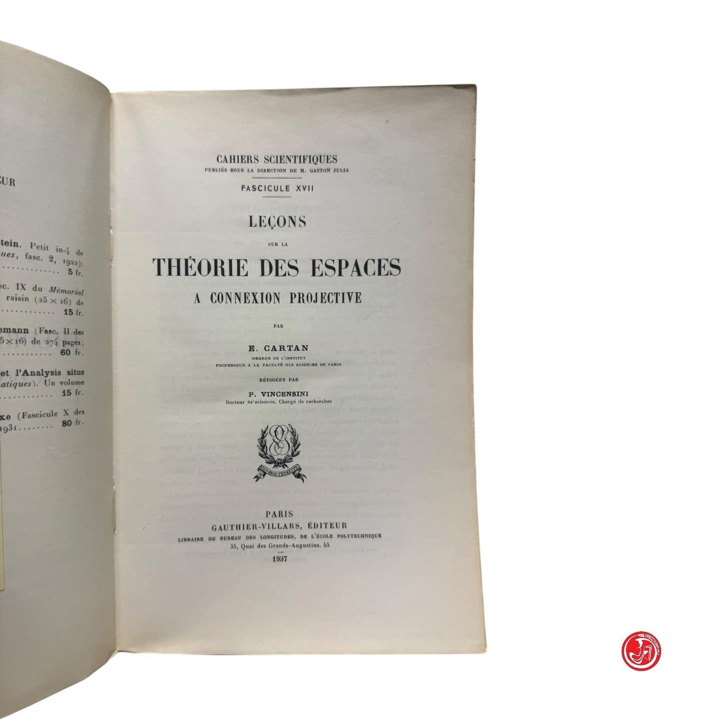 Matematica - Cartan e Vincensini - Lecons sur la theorie des espaces a connexion
