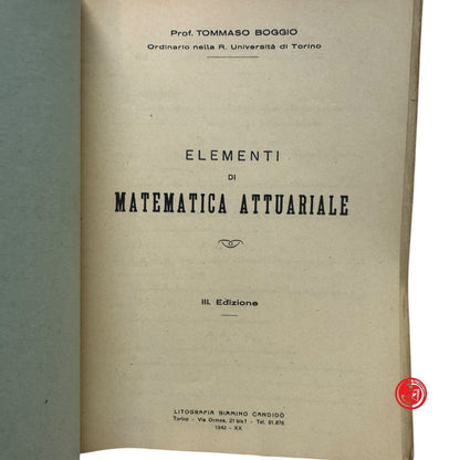 Matematica - Prof. T. Boggio - Elementi di matematica attuale