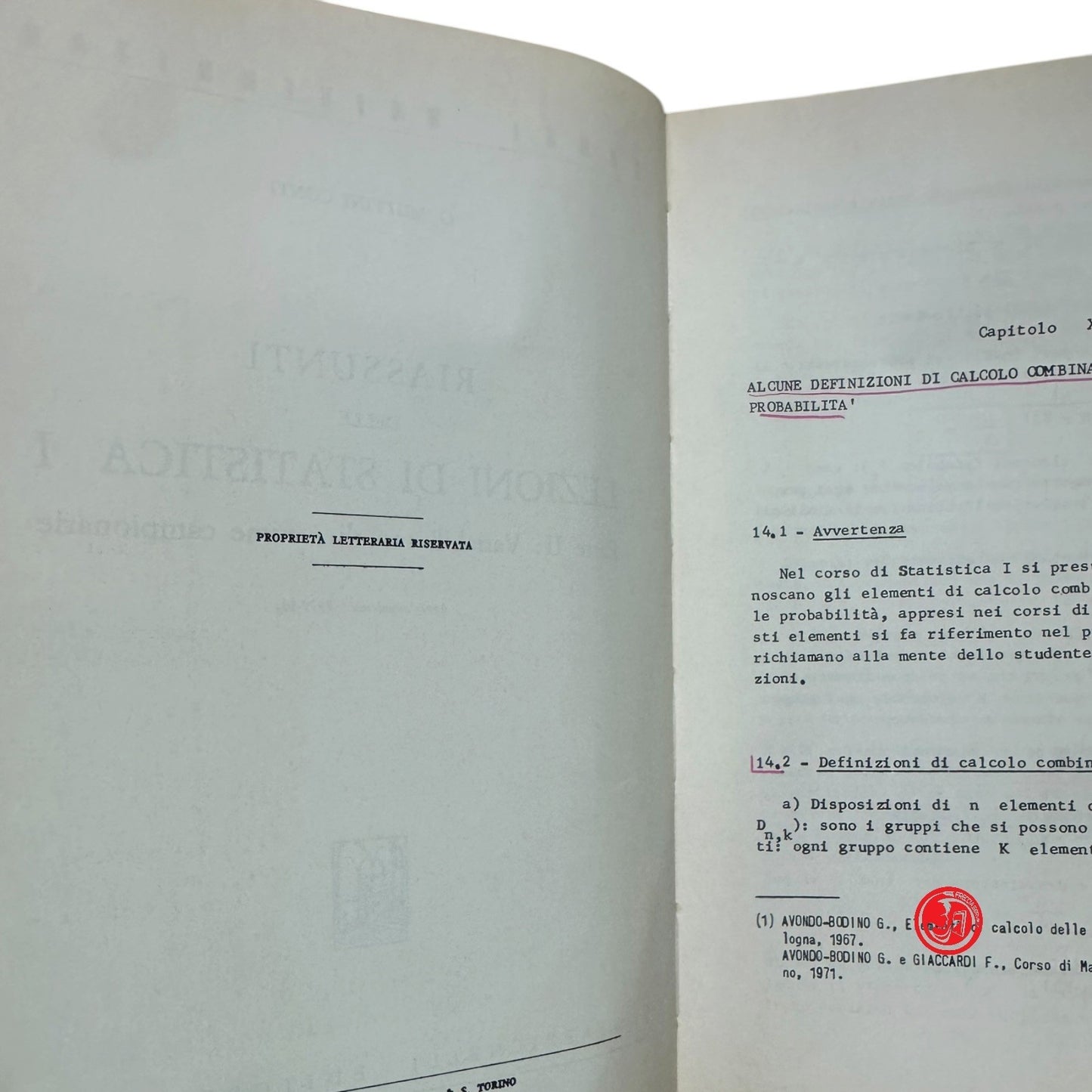 Matematica - G. M. Conti - Riassunti delle lezioni di statistica 1