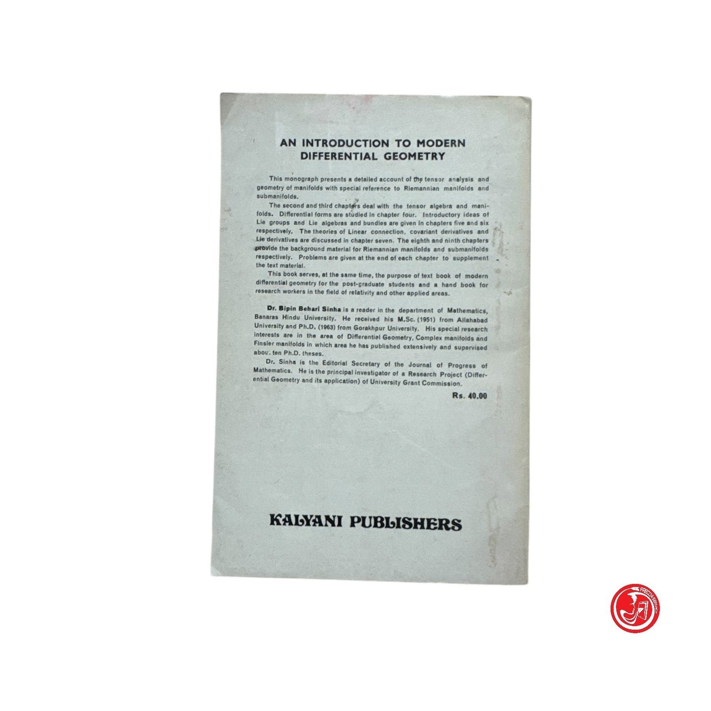 Matematica - B. B. Sinha - An introduction to modern differential geometry