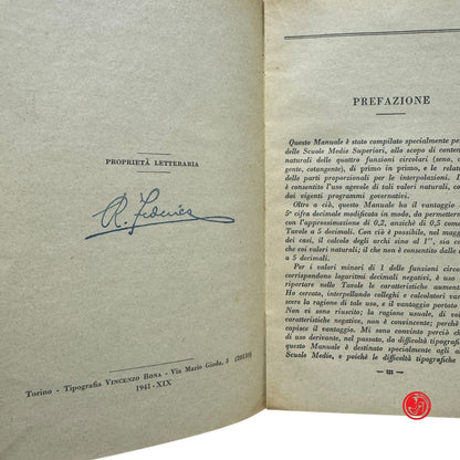 Matematica - R. Federico - Tavole dei logaritmi - Torino 1941