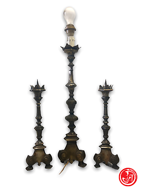 Very elegant ornamental trio - lamp and two candle holders - lighting