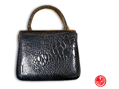 Sac à main en cuir verni noir brillant - rigide