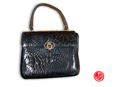Sac à main en cuir verni noir brillant - rigide