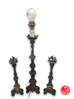 Elegantissimo trio ornamentale - lampada e due portacandele - illuminazione