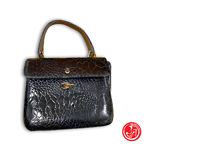 Sac à main en cuir verni noir brillant - rigide