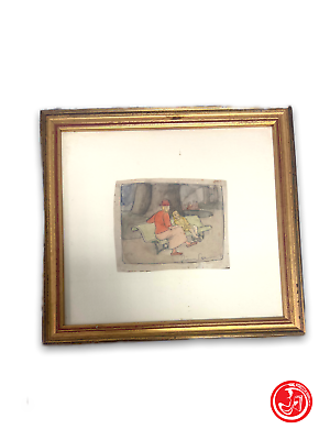 4 paintings made with the drawing technique - original signature