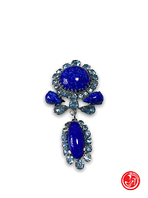 Vintage brooch with turquoise and blue stones