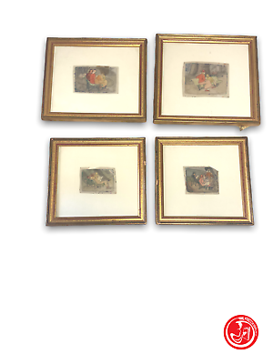 4 paintings made with the drawing technique - original signature